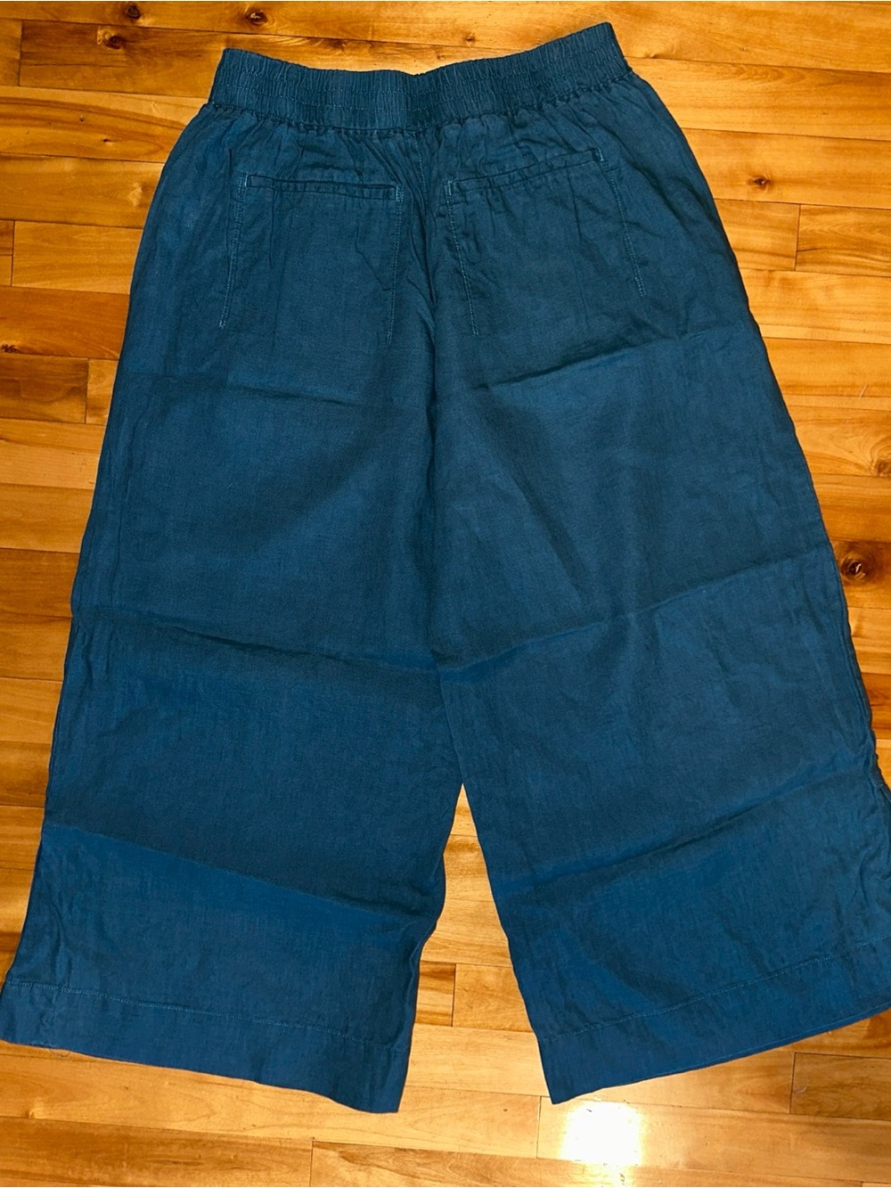 Athleta Playa Linen Wide Leg Crop Pants Womens 10 Teal Pleated High Rise 798591 - Picture 8 of 12